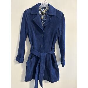 Dennis Basso XXS Vintage Blue Suede Leather Women’s Belted Trench Coat Mid